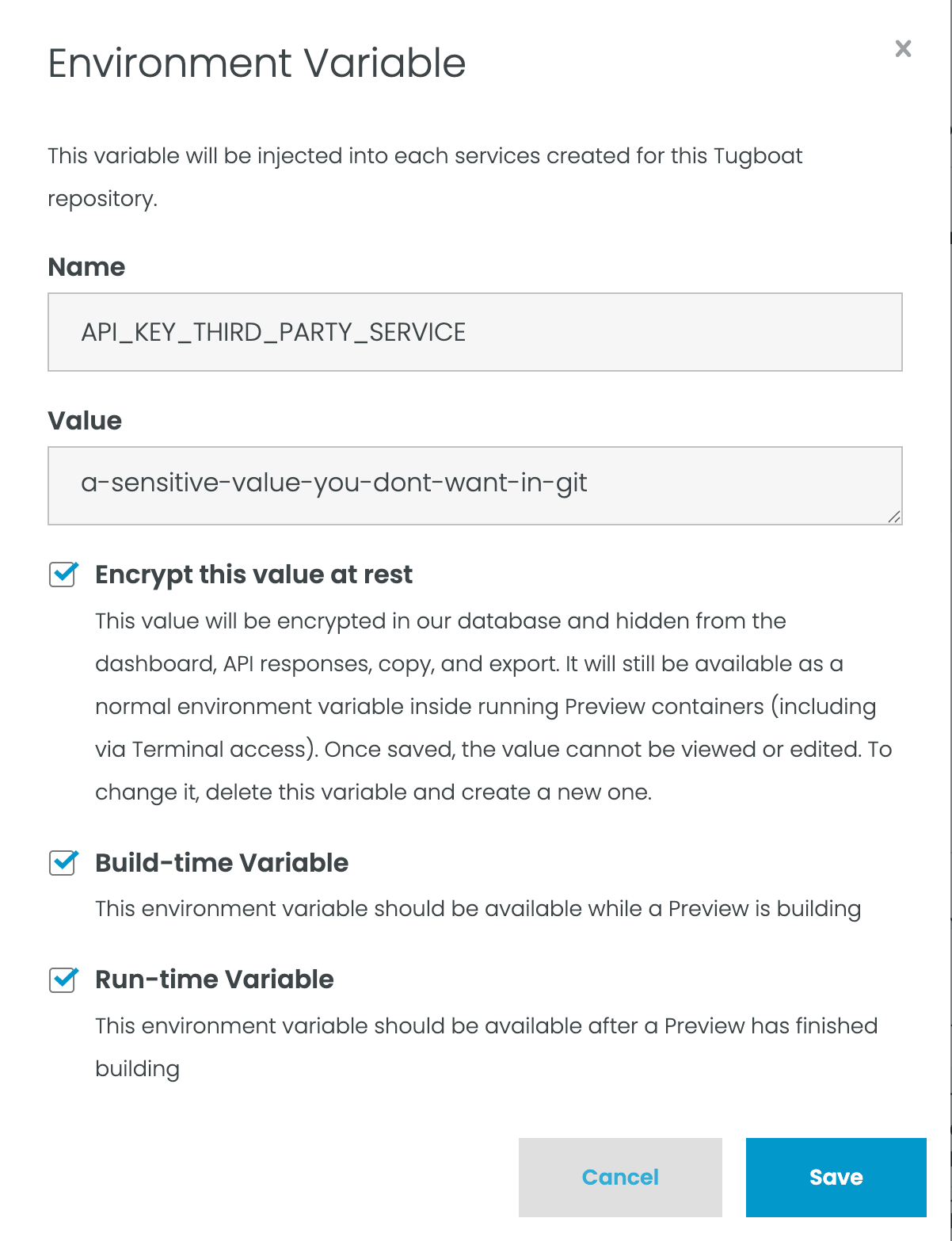 The form to add a custom environment variable