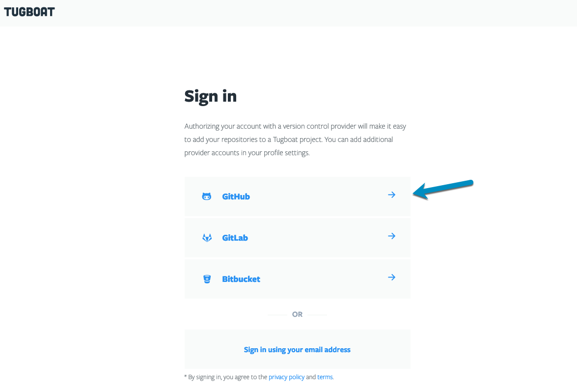 Select GitHub sign in